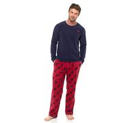 Strong Souls Luxury Mens Fleece Lounge Set Novelty Stag Pyjamas Navy/Red M