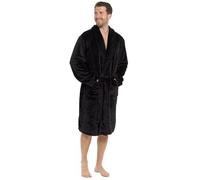 Strong Souls Mens Luxury Fleece Dressing Gown With Satin Trim Collar Dinner Jacket Evening Bath Robe Housecoat Gift for Men Black XXL