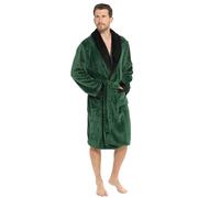 Strong Souls Mens Luxury Fleece Dressing Gown With Satin Trim Collar Dinner Jacket Evening Bath Robe Housecoat Gift for Men Green L