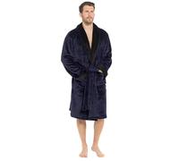 Strong Souls Mens Luxury Fleece Dressing Gown With Satin Trim Collar Dinner Jacket Evening Bath Robe Housecoat Gift for Men Navy S