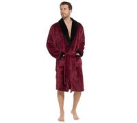 Strong Souls Mens Luxury Fleece Dressing Gown With Satin Trim Collar Dinner Jacket Evening Bath Robe Housecoat Gift for Men Burgundy M