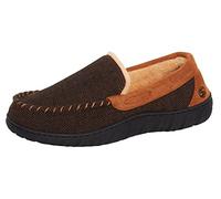 Strong Souls Mens Memory Foam Moccasin Slippers Faux Fur Lined Slip On Anti Slip House Shoes Brown Herringbone 11 UK