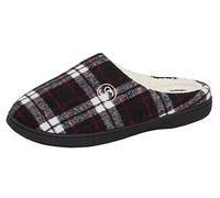Strong Souls Mens Memory Foam Slippers Open Back Slip On Mules Indoor Outdoor Anti Slip House Shoes, Gifts for Men Black/Red Tartan 8 UK
