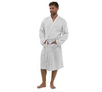 Strong Souls Mens Plain 100% Cotton Waffle Bathrobe Dressing Gown Belted Housecoat Gents, Size Large - Extra Large, White