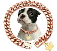 Strong Stainless Steel Dog Collar Choke with Safety Buckle Lock Golden Cuban Link Chain Training Collar for Pets Metal Necklace