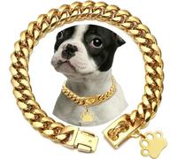 Strong Stainless Steel Dog Collar Choke with Safety Buckle Lock Golden Cuban Link Chain Training Collar for Pets Metal Necklace