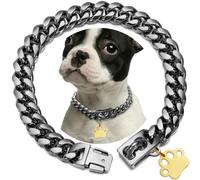 Strong Stainless Steel Dog Collar Choke with Safety Buckle Lock Golden Cuban Link Chain Training Collar for Pets Metal Necklace
