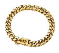 Strong Stainless Steel Gold Dog Chain Collar with Safety Buckle,14MM Cuban Link Chain Training Collar,Dog Necklace Walking Collars for Small Medium & Large Dogs
