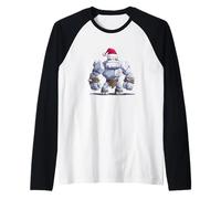 Strong Stone Golem with Muscles and Santa Hat Raglan Baseball Tee