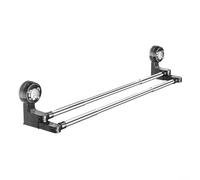 Strong suction cup double towel bar holder adjustable for various towel sizes, no drilling installation, compatible with bathroom and kitchen smooth surfaces (50-100cm)