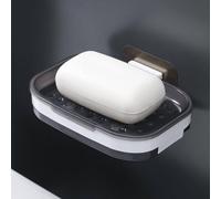 Strong Suction Soap Dish Holder Bathroom Shower Bath Net Drain Case Tray Box (gray)