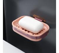 Strong Suction Soap Dish Holder Bathroom Shower Bath Net Drain Case Tray Box (pink)