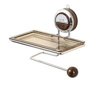 Strong Suction Stainless Steel Toilet Paper Holder No Drilling, Holds Strong and Steady, Toilet Tissue Roll Holder with Shelf for Bathroom, Suction Cup Storage Rack (Walnut Color)