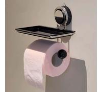 Strong Suction Stainless Steel Toilet Paper Holder No Drilling, Holds Strong and Steady, Toilet Tissue Roll Holder with Shelf for Bathroom, Suction Cup Storage Rack (Black)