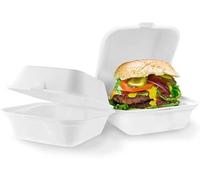 Strong Takeaway Burger Boxes, 50 Pack 6"x6" 17oz/480ml, Ecofriendly Clamshell Takeaway Boxes, Disposable Takeaway Containers, Biodegradable Food Container Boxes for Fries, Burgers, HOT & Cold Foods
