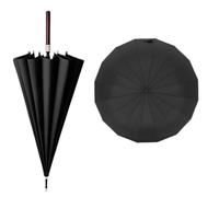 Strong Windproof Large Business Golf Umbrella 16 Ribs with Comfortable Wooden Handle for Man and Woman (Black)