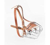 STRONG Wire Metal muzzle Basket Dog Muzzle Rottweiler,Mastiff Golden Retriever & other (R2, Silver/Brown Leather)