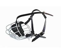 STRONG Wire Metal muzzle Basket Dog Muzzle Rottweiler,Mastiff Golden Retriever & other (R3, Spotted/Black leather)