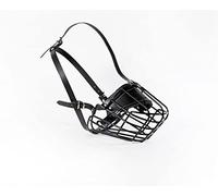 STRONG Wire Metal muzzle Basket Dog Muzzle Rottweiler,Mastiff Golden Retriever & other (R4, Black/Black Leather)