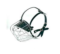 STRONG Wire Metal muzzle Basket Dog Muzzle Rottweiler,Mastiff Golden Retriever & other (R4, Silver/Black Leather)