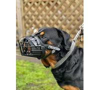 STRONG Wire Metal muzzle Basket Dog Muzzle Rottweiler,Mastiff Golden Retriever & other (TR, Black/Black Leather)
