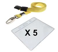 Strong Yellow Safety ID Neck Lanyard Metal Lobster Clip & Medium Clear Vinyl ID Card Holder Pocket Pack of 5 Lanyard with Card Holder PCL Media ltd