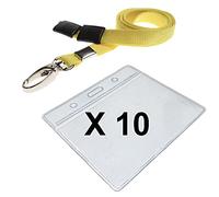 Strong Yellow Safety ID Neck Lanyard Metal Lobster Clip & Medium Clear Vinyl ID Card Holder Pocket Pack of 10 Lanyard with Card Holder PCL Media ltd