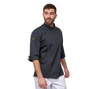 strongAnt Chef's Jacket Men's Slim Fit Stretch BW with Press Studs or Zip, Bakers Jacket - Short Sleeve - Black Grey White, Grey / with zip, M