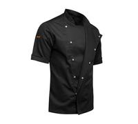 strongAnt Chef's Jacket Men's Slim Fit Stretch BW with Press Studs or Zip, Bakers Jacket - Short Sleeve - Black Grey White, Black / soft stretch, XL