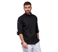 strongAnt Chef's Jacket Men's Slim Fit Stretch BW with Press Studs or Zip, Bakers Jacket - Short Sleeve - Black Grey White, Black / with zip, XXL