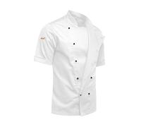 strongAnt EasyMove Men's Long-Sleeved Chef's Jacket with Stretch Back Including Ball Buttons / Press Studs Slim Fit, White, XL
