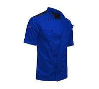 strongAnt EasyMove Men's Short-Sleeved Chef's Jacket with Ball Buttons Slim Fit Chef's Uniform Baker's Jacket, Blue Stretch Back Ball Buttons, XL