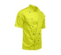 strongAnt EasyMove Men's Short-Sleeved Chef's Jacket with Ball Buttons Slim Fit Chef's Uniform Baker's Jacket, Neon Yellow Easyclean Ball Knobs, XS