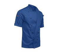 strongAnt EasyMove Men's Short-Sleeved Chef's Jacket with Ball Buttons Slim Fit Chef's Uniform Baker's Jacket, Cornflower Blue Lightweight Fabric, M