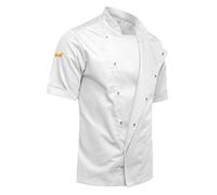 strongAnt Men Chef's Jacket with Hidden Clasps, Baker's Jacket with Short Sleeves, Cotton Fabric - Slim Style, Slim fit - White - 2XL