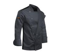 strongAnt Men's Chef Jacket | Professional Chef's Uniform, Modern Slim Fit, Short or Long Sleeves, Grey Snap Buttom, M