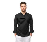 strongAnt Men's Chef's Jacket with DryMesh + Air Back and Sleeves - Modern Chef's Uniform Long Sleeve Including Ball Buttons, Black easyMove press studs dryMesh, M