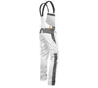 strongAnt® - Mens Painter Stretch Bib and Brace Overalls with Knee pad Pockets. Painter Trousers Berlin, Painter Suit - Made in Europe - Size: 24, Colour: White-Grey