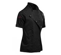 strongAnt Women's Stretch Professional Chef's Uniform with Press Stud Placket Short Sleeve, black, M