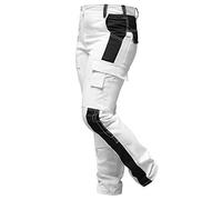 strongAnt Women's Work Trousers Fully Stretch Trousers with Knee Pad Pockets Black Grey White Pink, White / black white stitching / Powerstretch 20%, 8