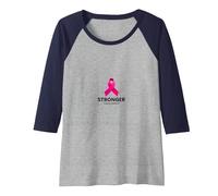 Stronger Than Cancer Breast Cancer Awareness Support Raglan Baseball Tee, Women, Navy/Athletic Heather, XL
