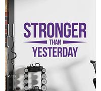 Stronger Than Yesterday - Gym Motivational Quote Wall Art Sticker [Large] [Purple]