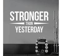 Stronger Than Yesterday - Gym Motivational Quote Wall Art Sticker [Large] [White]