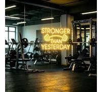 Stronger Than Yesterday Neon Sign, Dimmable LED Light for Gym Wall Decor, USB Powered Fitness Neon Light for Home, Office, Club Men Gifts