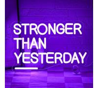 Stronger Than Yesterday Neon Sign for Wall Decor Gym Neon Light Purple Letter Neon light sign Dimmable USB Powered LED Neon Signs for Home Gymmer Fitness Club Classroom