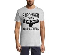 Stronger Than Your Excuses Overhead Press Graphic Crew Neck Cotton Men's T-Shirt Ash XX-Large