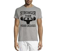 Stronger Than Your Excuses Overhead Press Graphic Crew Neck Cotton Men's T-Shirt Gray Medium