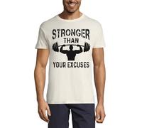 Stronger Than Your Excuses Overhead Press Graphic Crew Neck Cotton Men's T-Shirt Natural Medium