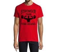 Stronger Than Your Excuses Overhead Press Graphic Crew Neck Cotton Men's T-Shirt Red X-Large
