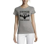 Stronger Than Your Excuses Overhead Press Graphic Crew Neck Cotton Women's T-Shirt Gray XX-Large